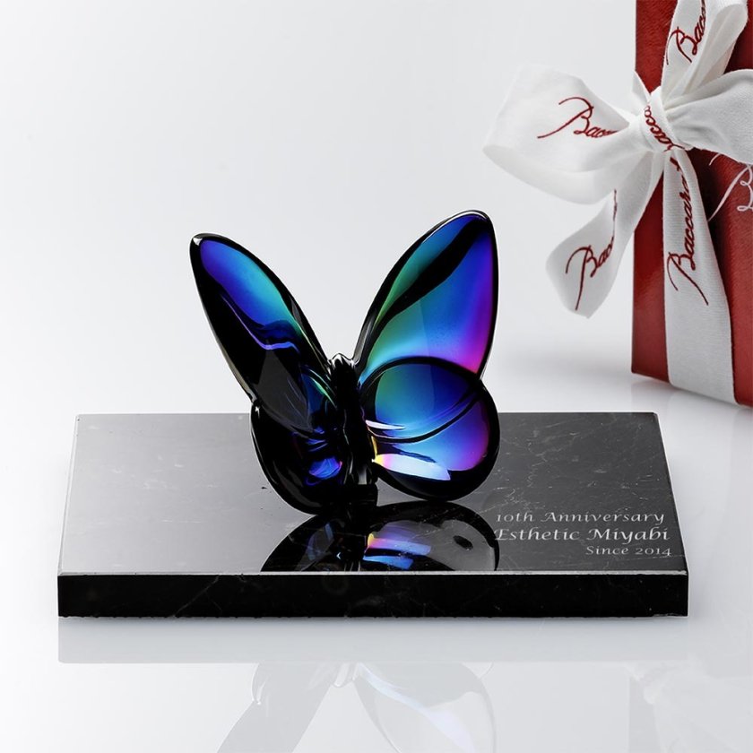 Baccarat バカラ ラッキー バタフライ スカラベブルー・大理石 台座 S