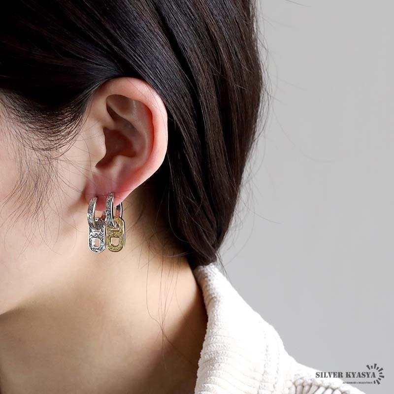 2連 フープピアス シルバー925 18K GP レディース チェーンピアス