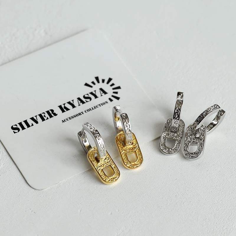 2連 フープピアス シルバー925 18K GP レディース チェーンピアス