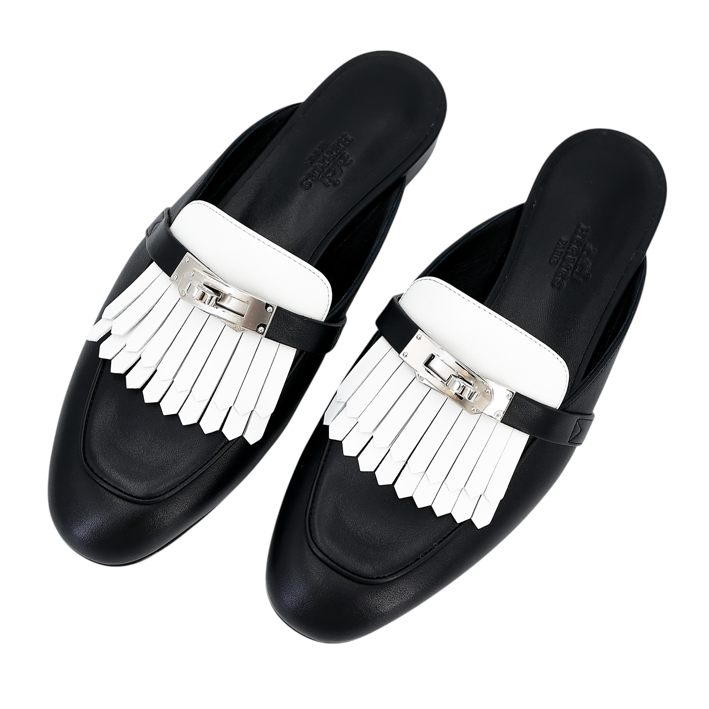 ランク N 新品 HERMÈS エルメス ミュール オズ ブラック (89) ホワイト