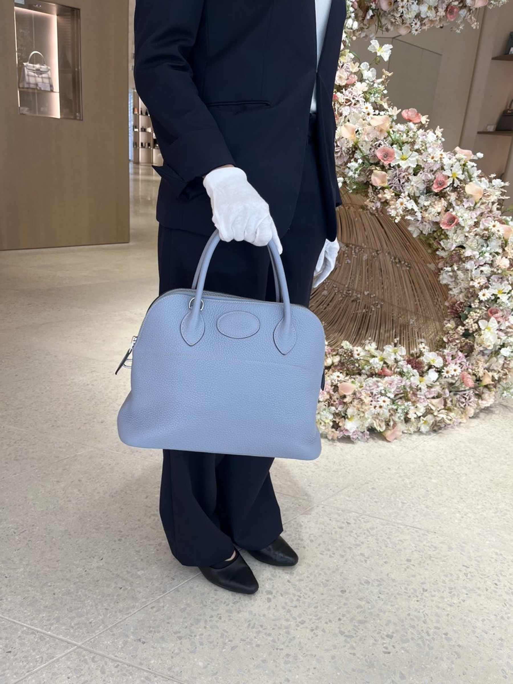 ランク A HERMÈS エルメス ボリード31 ブルーラン (J7) トリヨン