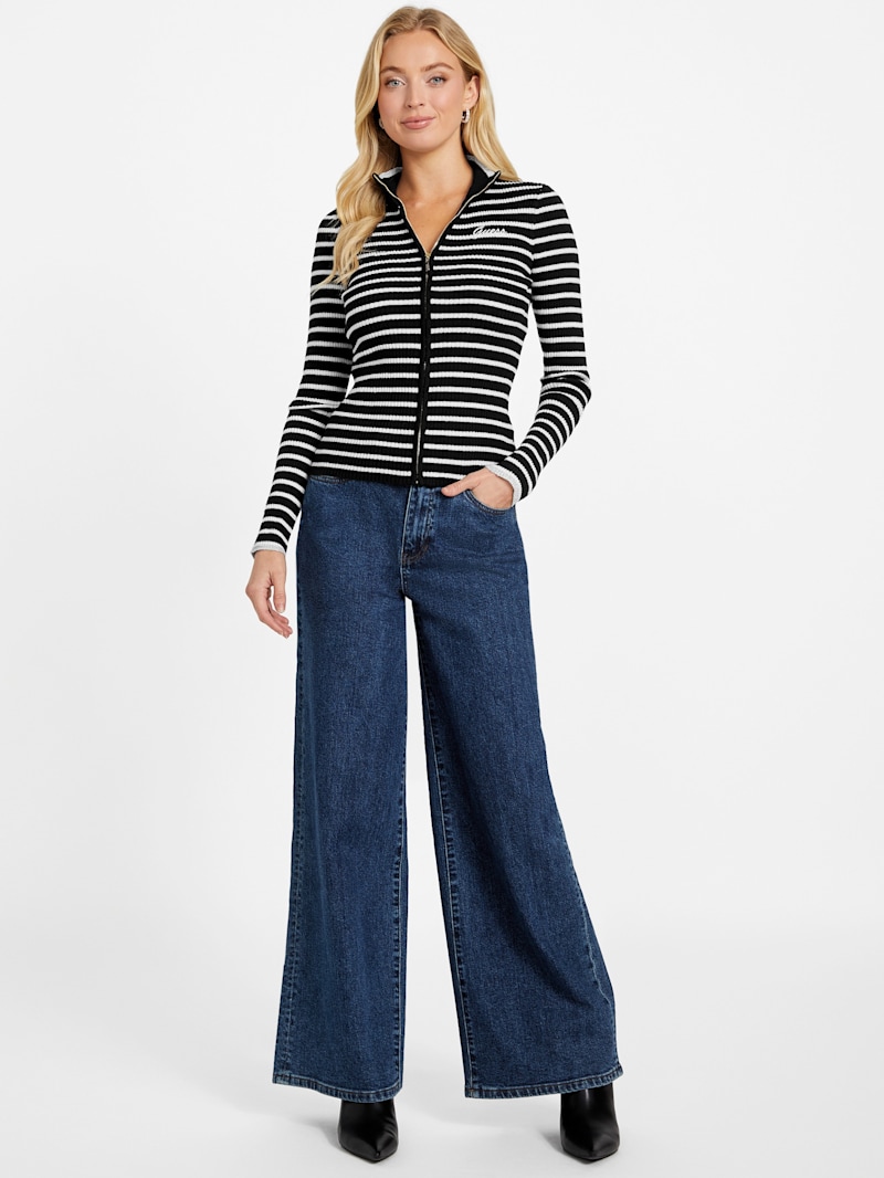 Zinnia Striped Zip Sweater | GUESS Factory Ca