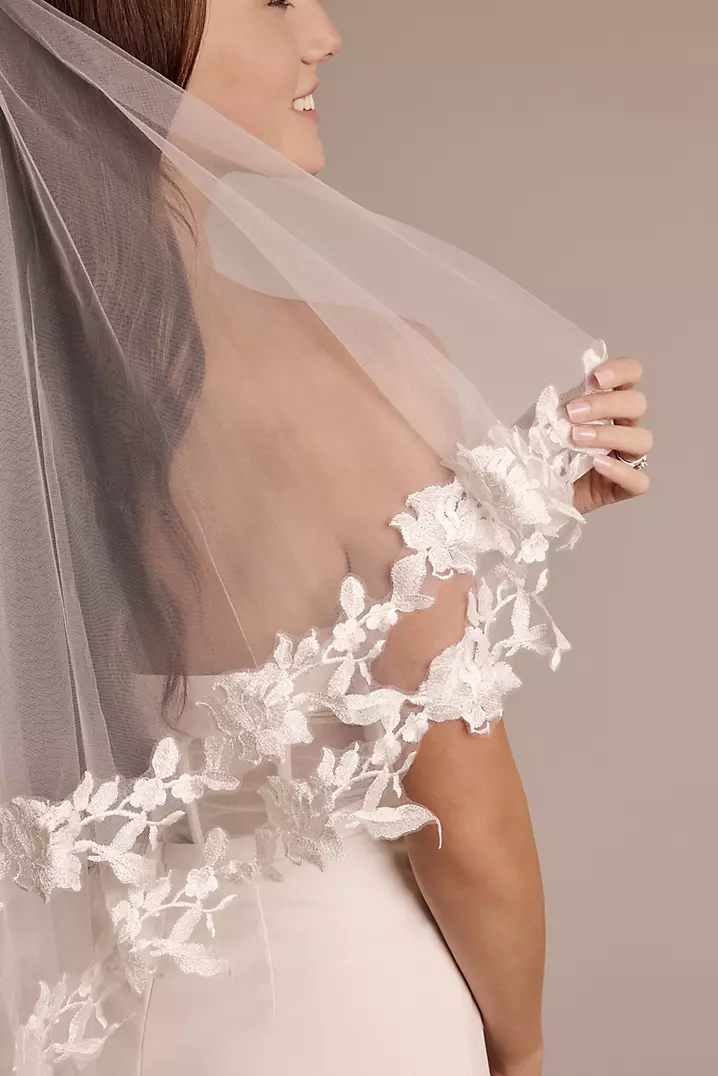 Two-Tier Leafy Lace Edge Mid-Length Veil | David's Bridal
