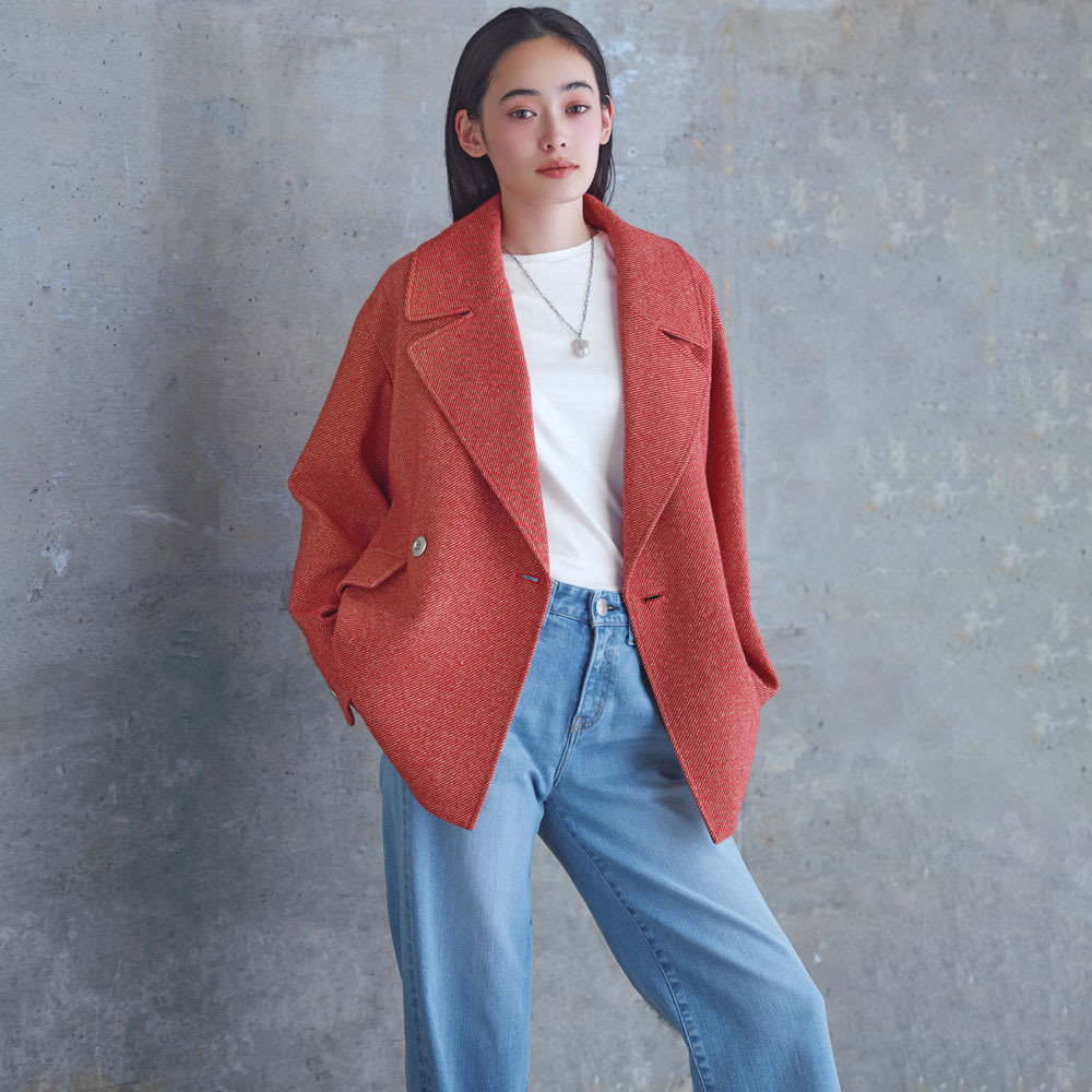 尾州産 ウールシルク混 ツイードジャケットコート 通販 - ディノス