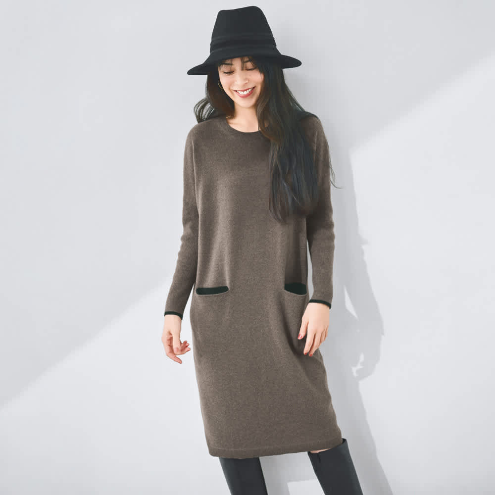 カシミヤニット 配色ポケット ワンピース 通販 - ディノス