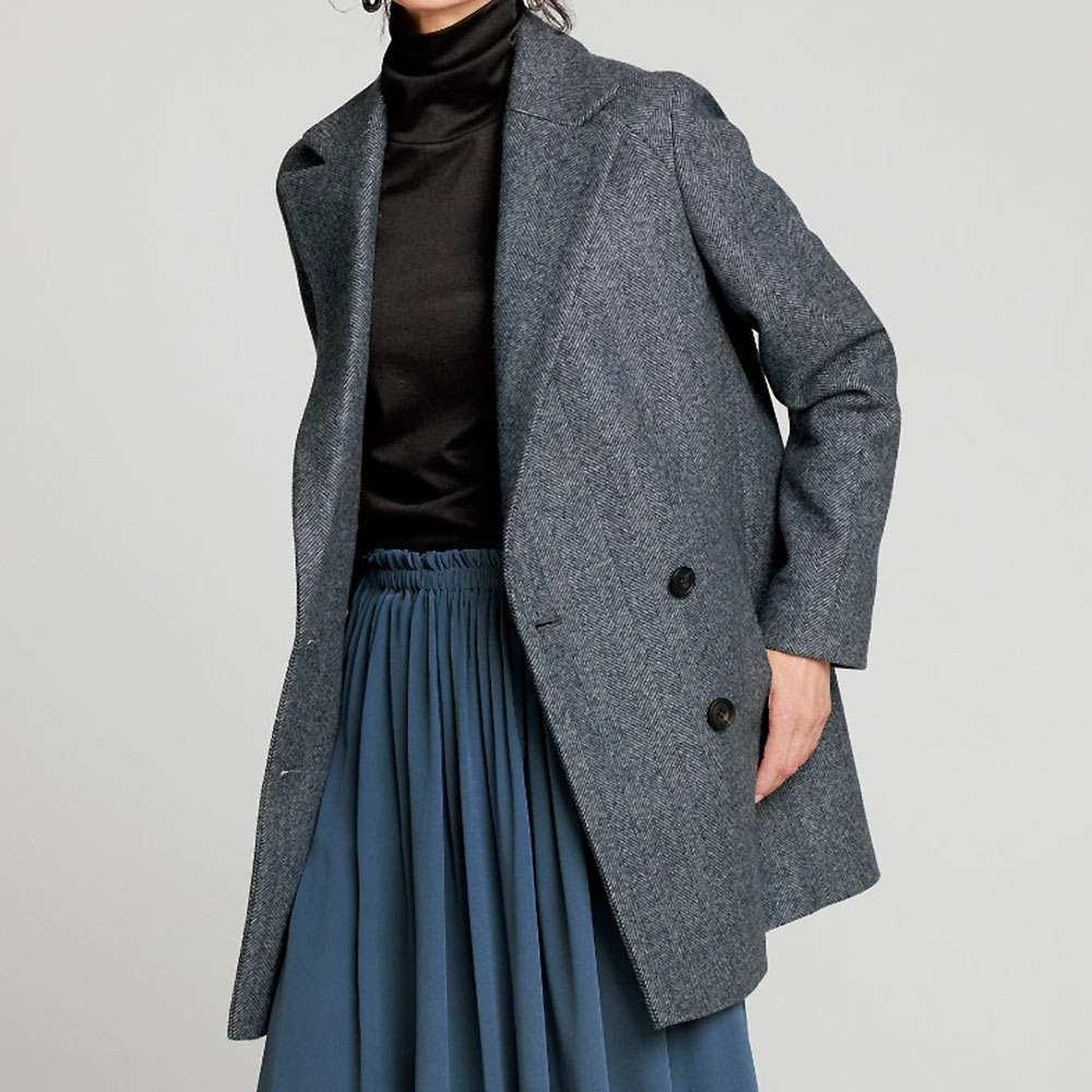 深喜毛織」カシミヤヘリンボーン ツイード ハーフコート 通販 - ディノス