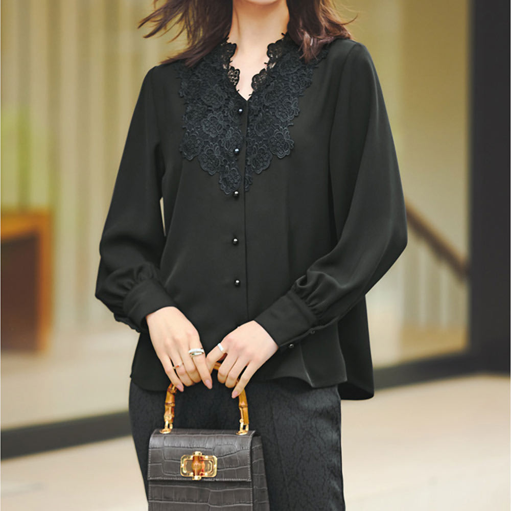 フラワーモチーフ レース付き ブラウス 通販 - ディノス