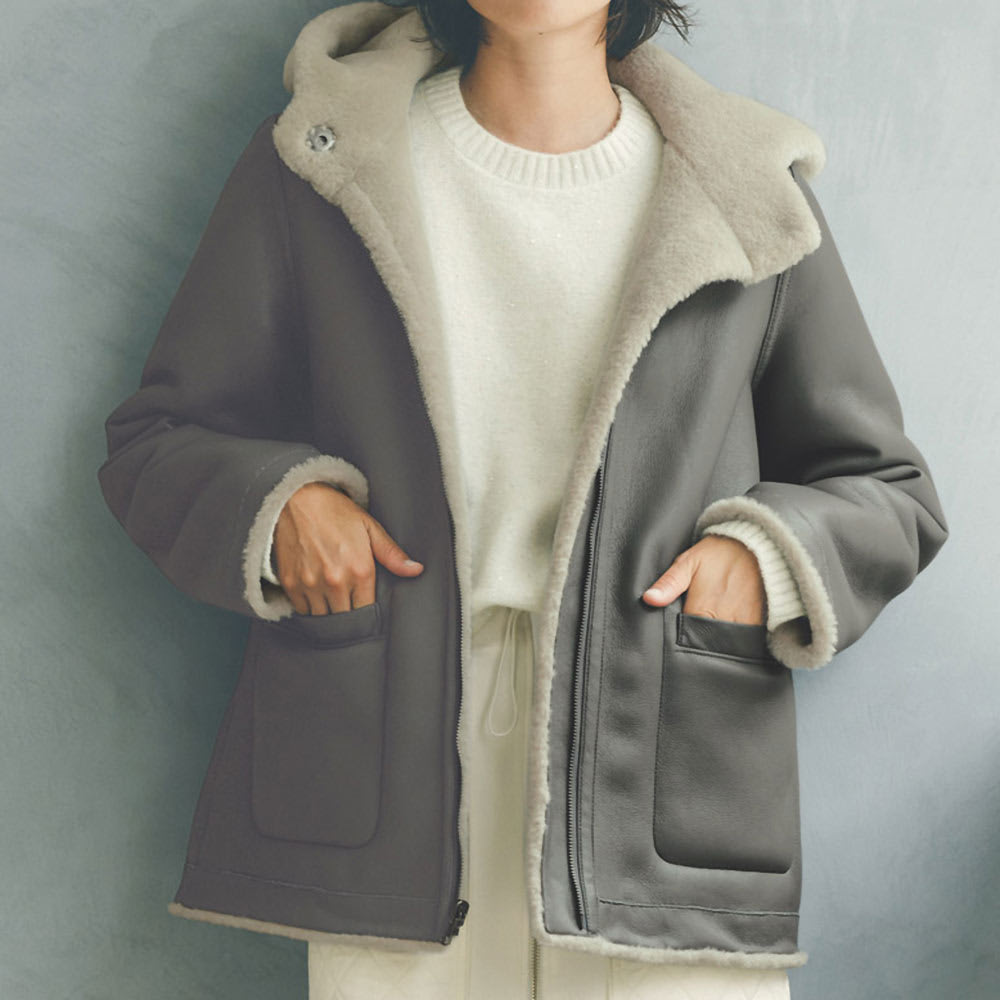 フェイクムートン リバーシブル ハーフコート 通販 - ディノス