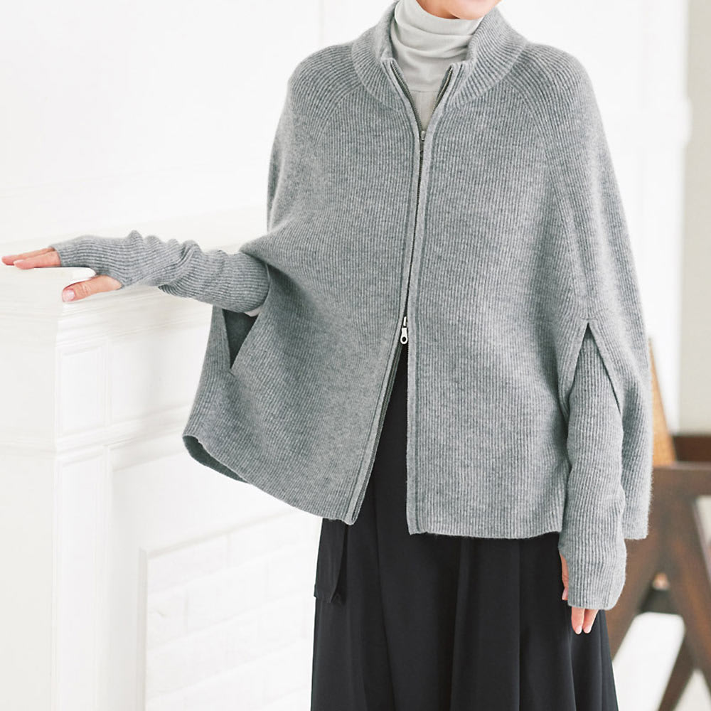 カシミヤニット ダブルジップ ポンチョ 通販 - ディノス