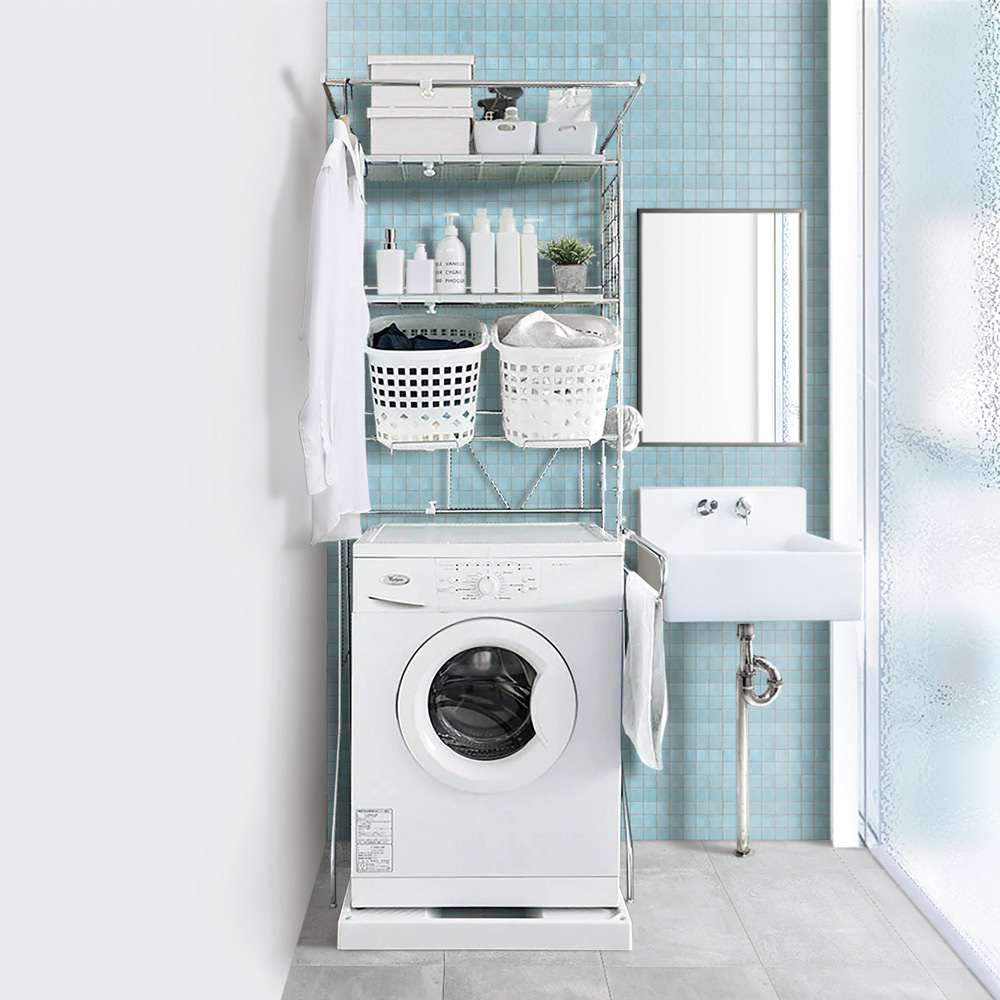 驚きのパイプ幅1.2cm すき間に収まるランドリーラック 棚2段バスケット