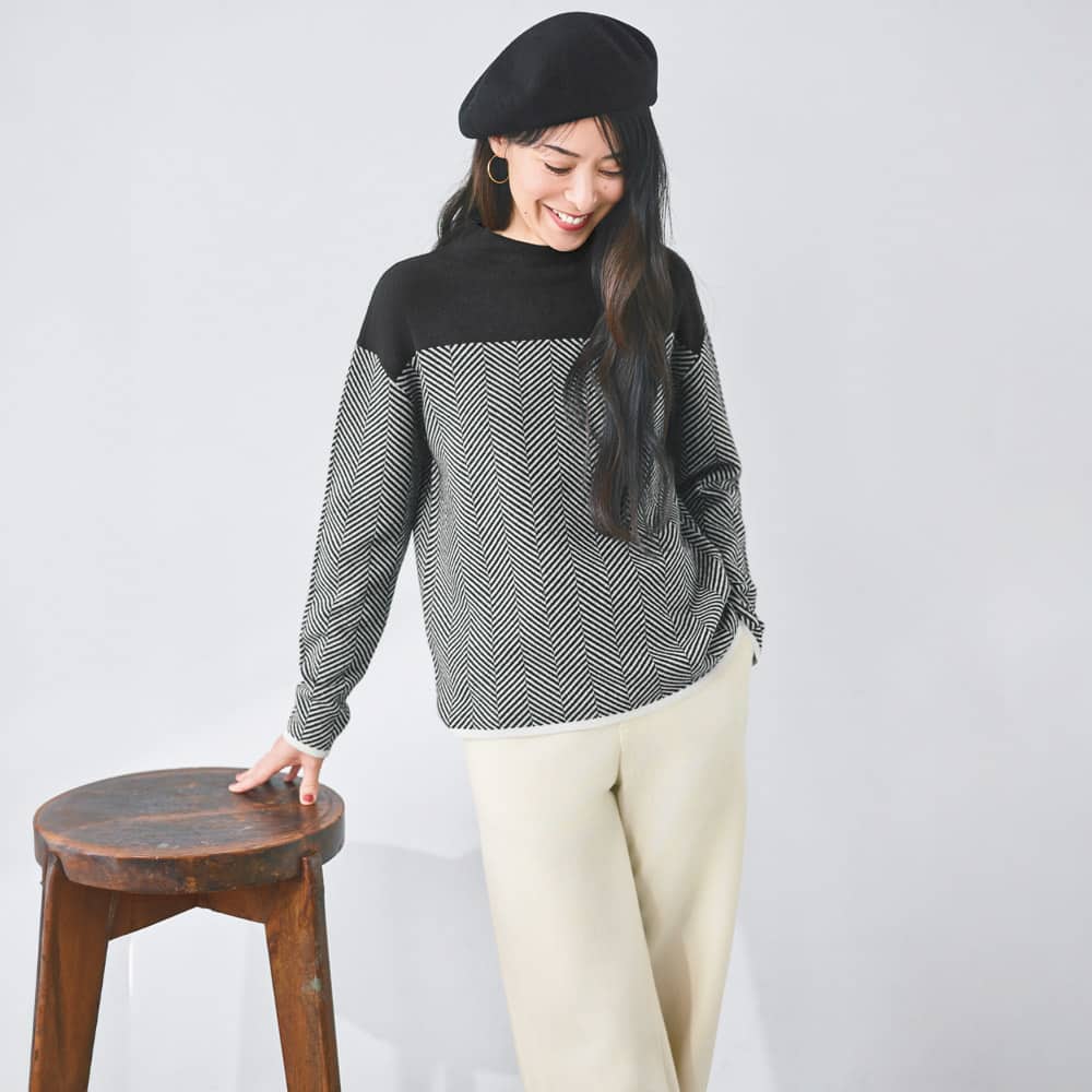 カシミヤニット ヘリンボーンジャカード プルオーバー 通販 - ディノス