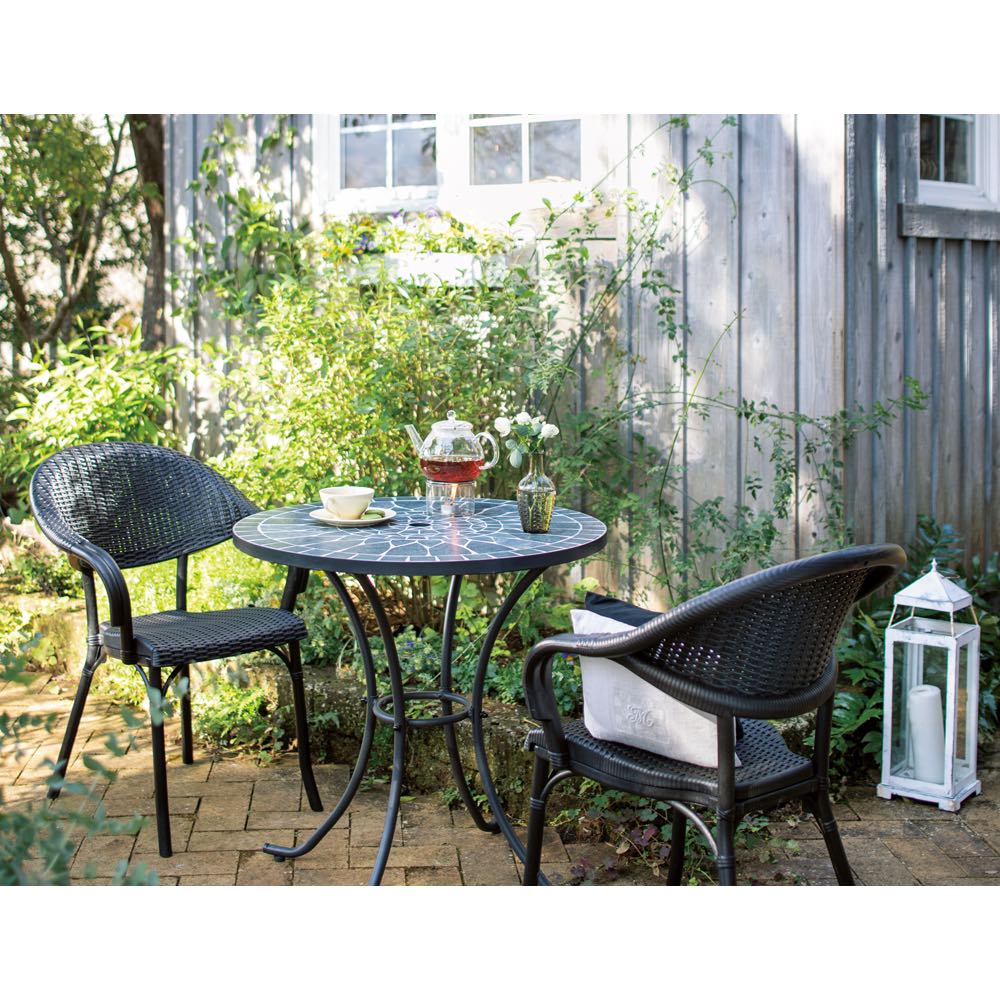 グリーンモザイクテーブル＆チェア 5点セット（テーブル径90＋チェア2