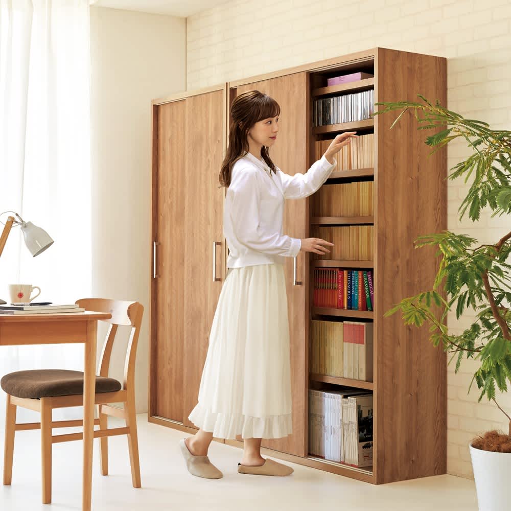 天然木調引き戸本棚 ハイタイプ 幅78cm奥行40cm 通販 - ディノス