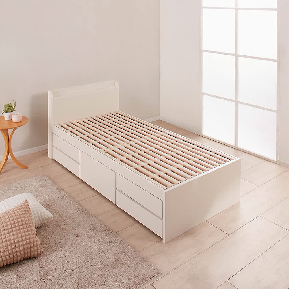 大容量収納でお部屋が広々！日本製の引き出しチェストベッド 引き出し