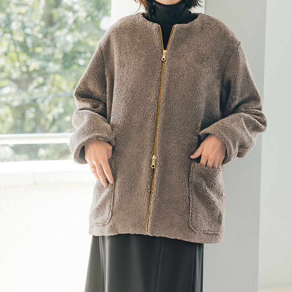 ウール混ボア ノーカラー ハーフコート 通販 - ディノス