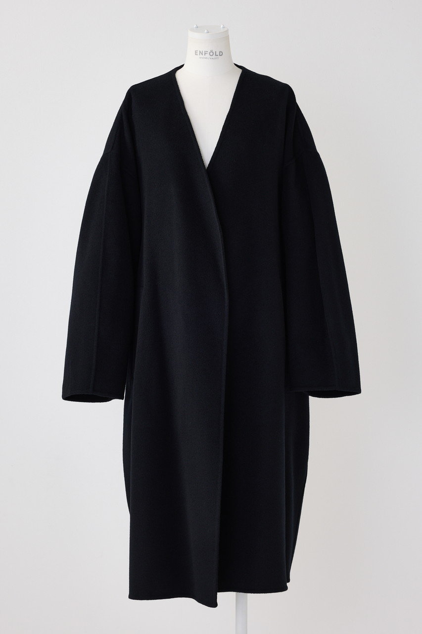 ENFOLD(エンフォルド)｜ウールリバー ノーカラーワイドコート/ブラック