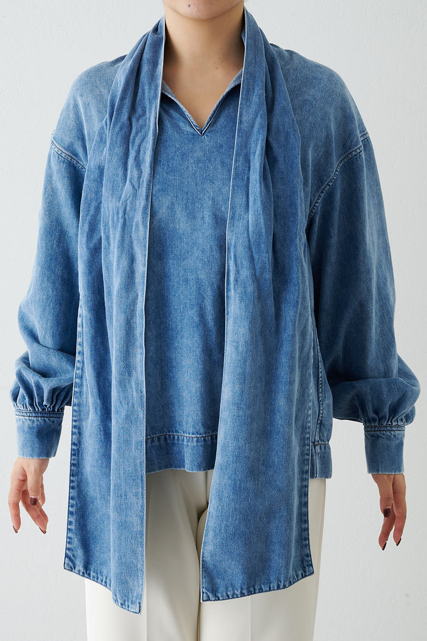 Whim Gazette(ウィム ガゼット)｜DENIMボウブラウス/インディゴブルー