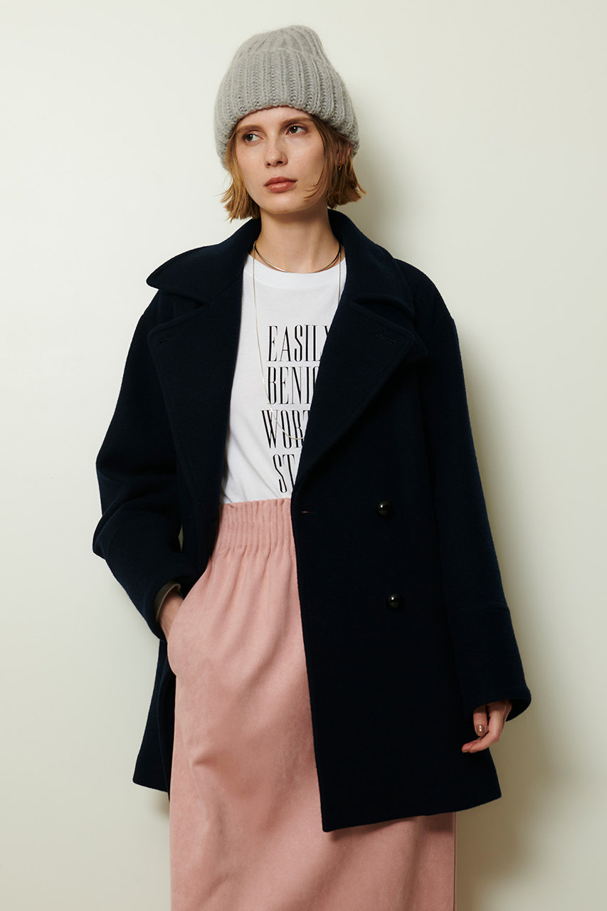 allureville(アルアバイル)｜パイルメルトンデザインPコート/ネイビー