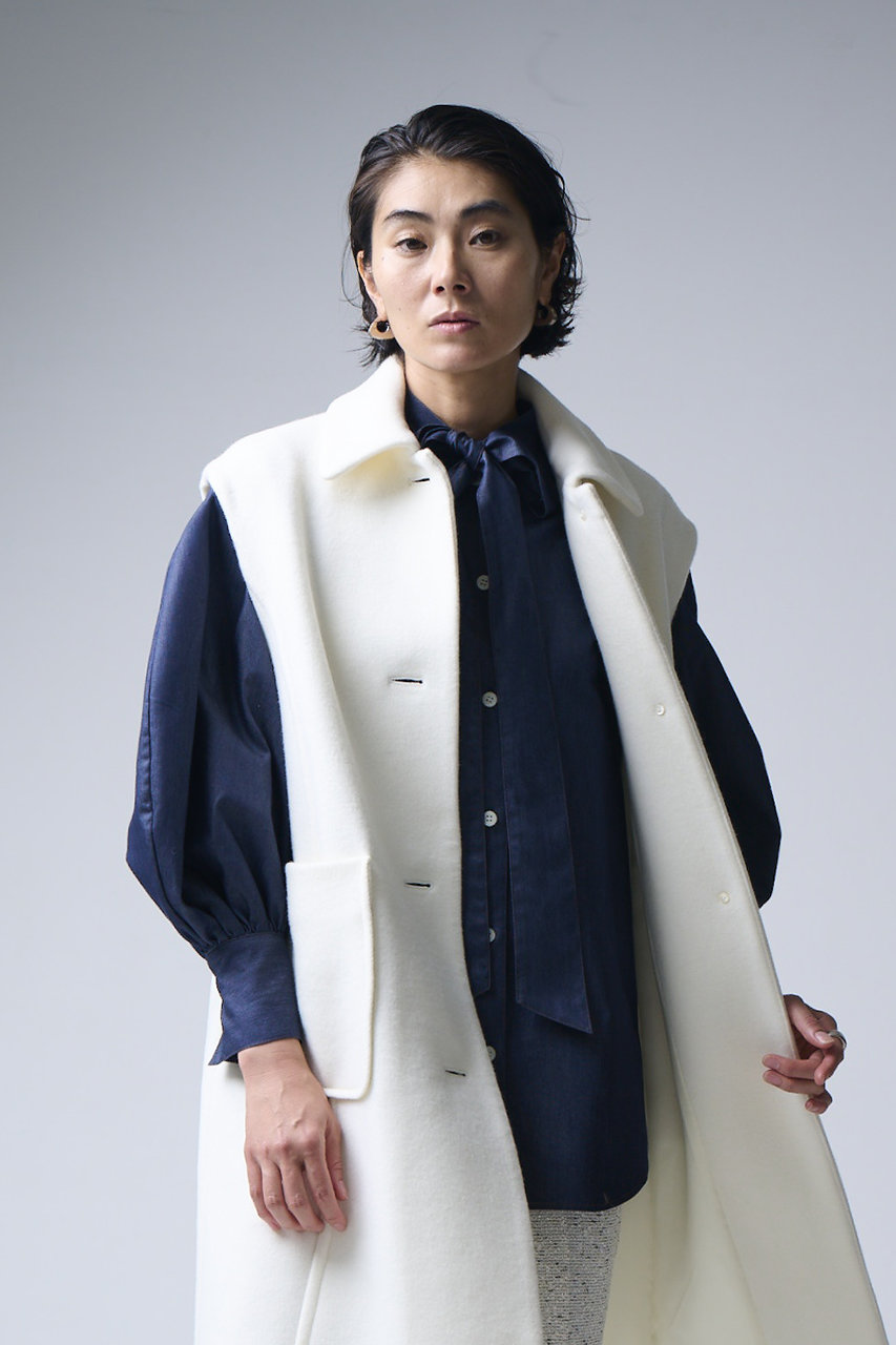 M・fil(エムフィル)｜デニム ボウタイブラウス/ネイビーブルー の通販