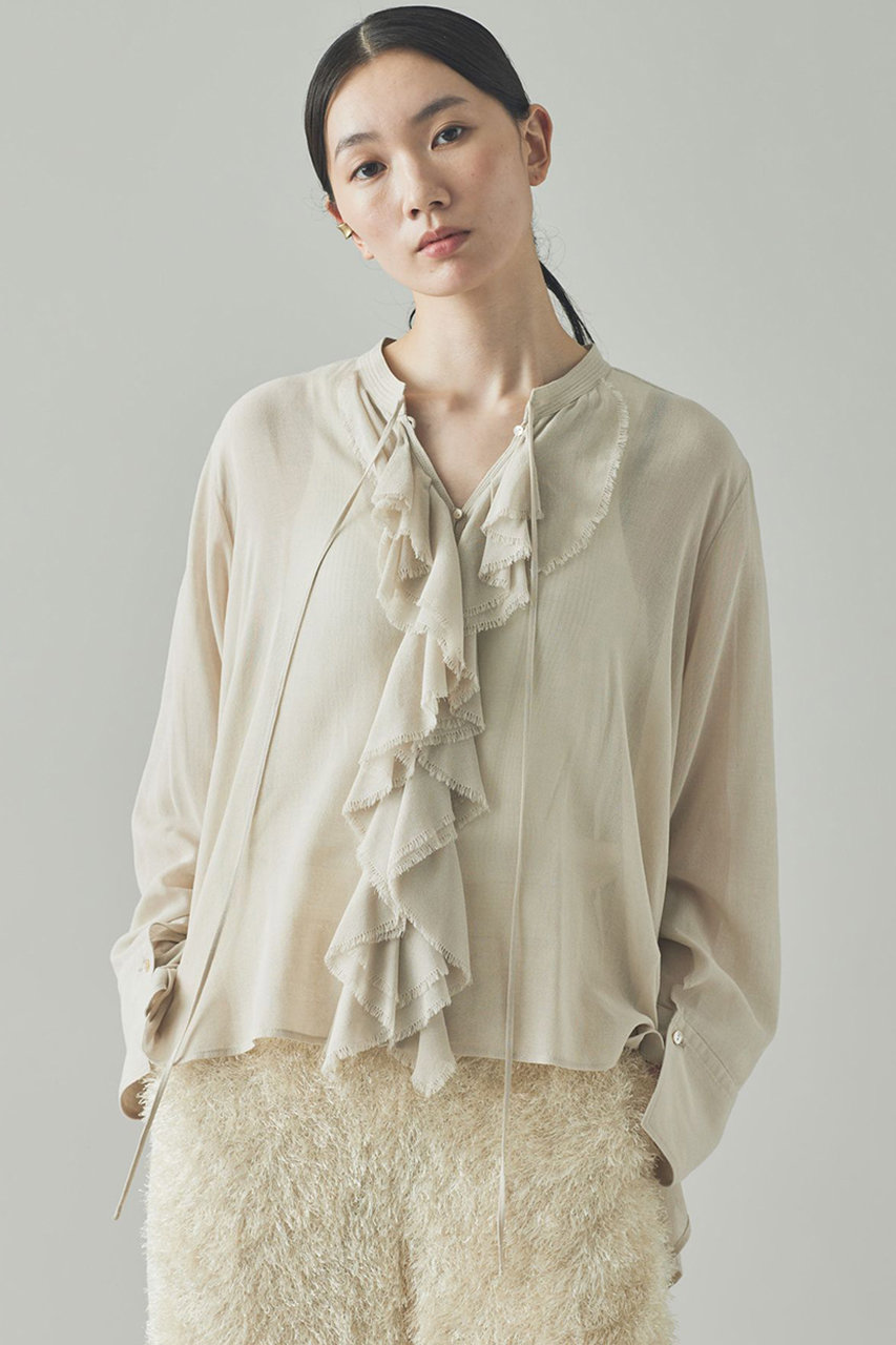 Curensology(カレンソロジー)｜ウールミックスボイルフリルブラウス