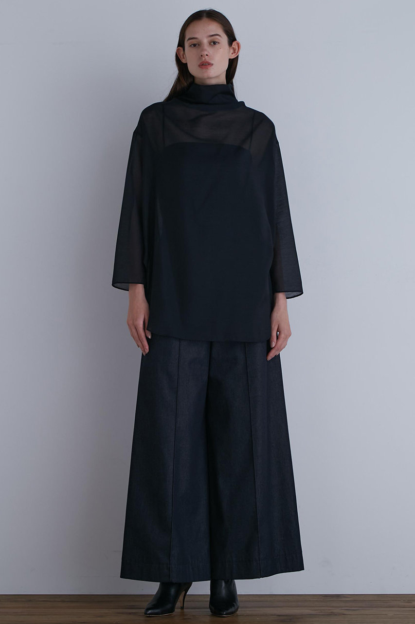 LE PHIL(ル フィル)｜ハイネックシアーボイルブラウス/ブラック の通販