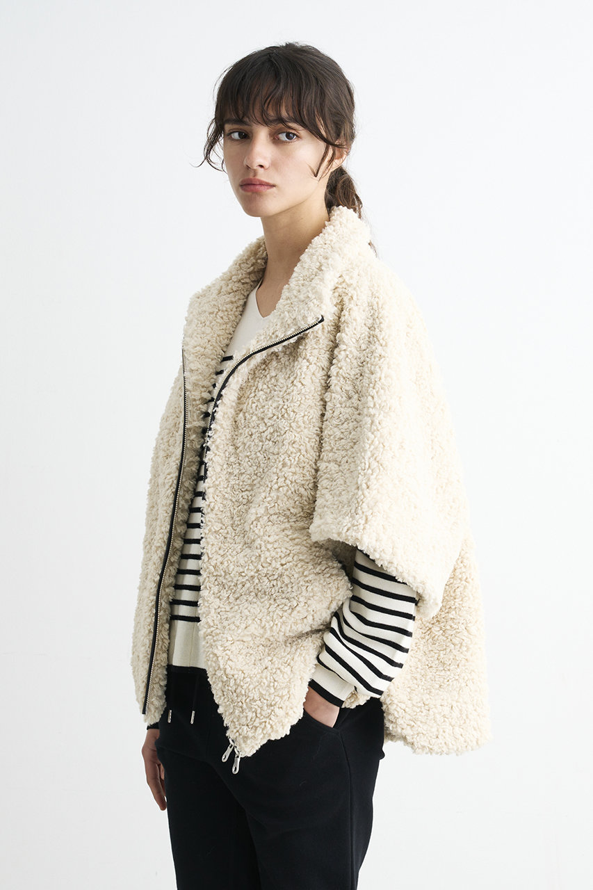 three dots(スリードッツ)｜プードルボア ポンチョベスト/オフホワイト