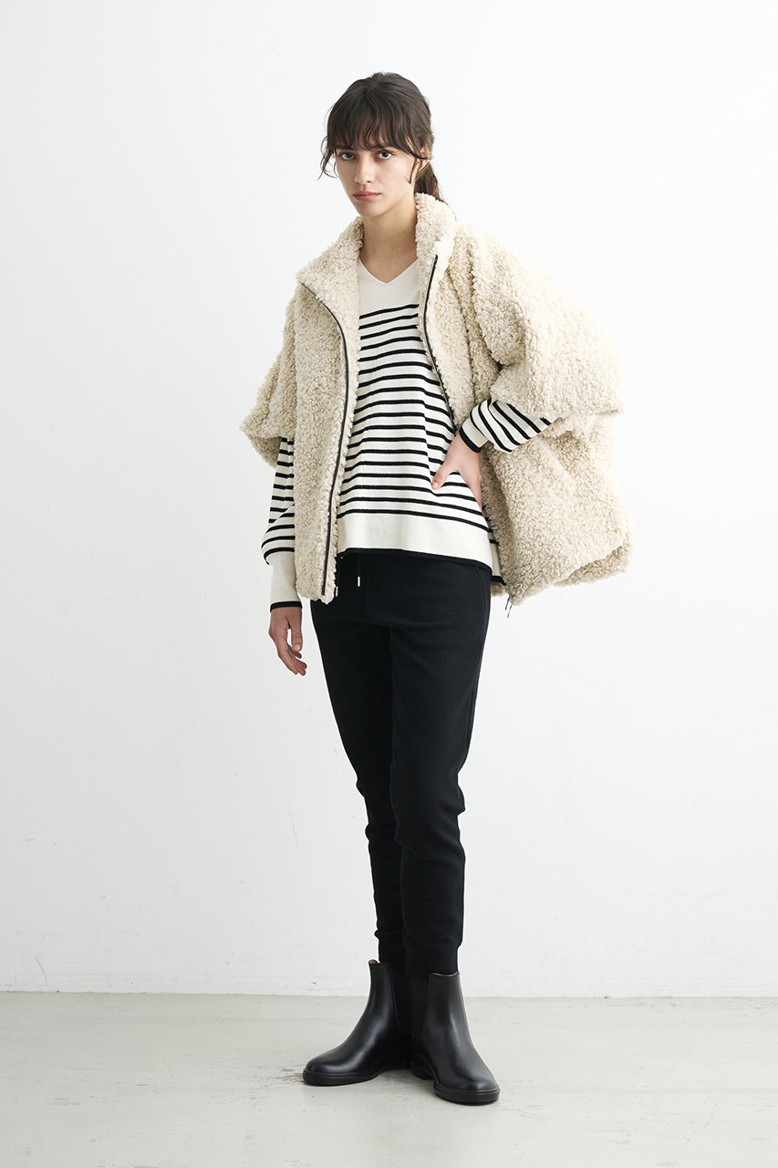 three dots(スリードッツ)｜プードルボア ポンチョベスト/オフホワイト