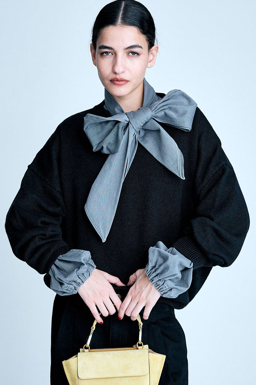 BRILL(ブリル)｜デニムボウタイブラウス/ブラック の通販｜ELLESHOP