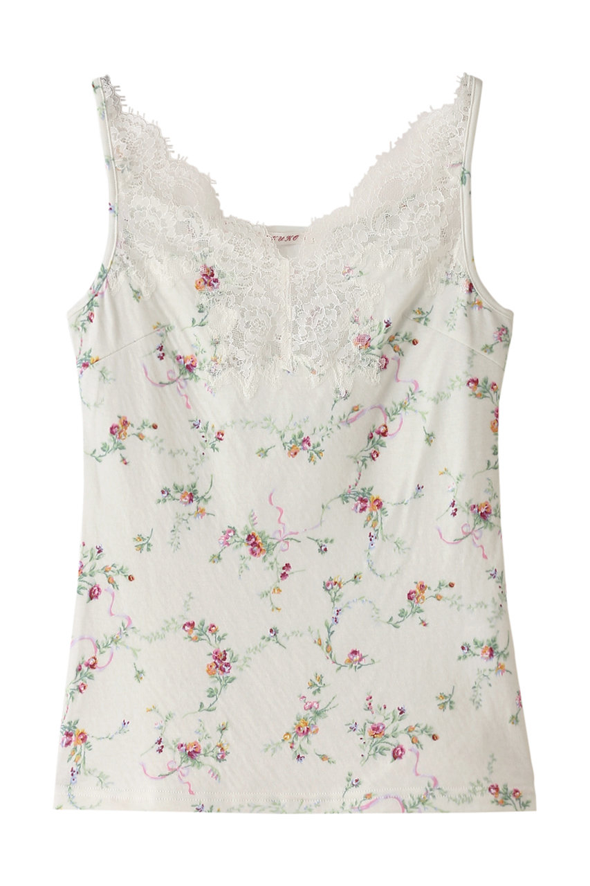 IKUKO(イクコ)｜60接結花柄プリント リバーレースキャミソール/ミルク
