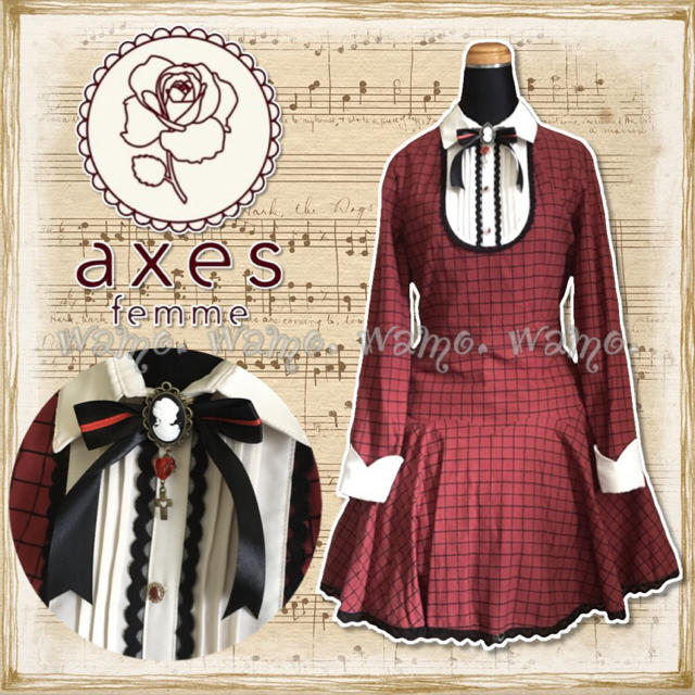 axes femme - アクシーズファム ポエティック 襟付きワンピース 赤系の