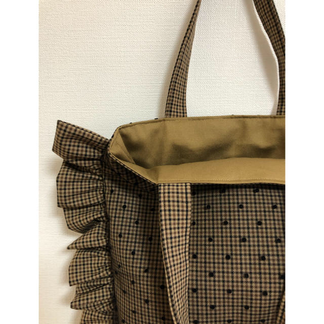 ハンドメイド ♡ フリルバッグ フリフリトート ドットチュールバッグの