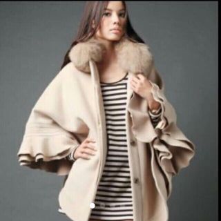 Sov❶アイボリー ➁ベージュ ファー付き ポンチョコート、2着 Sov