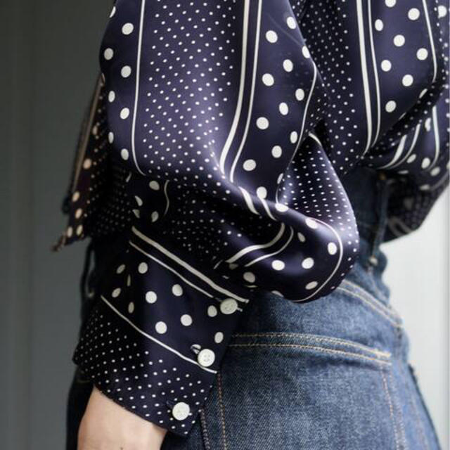 IENA - ドット ボウタイVネックブラウス ネイビーの通販 by ムー's