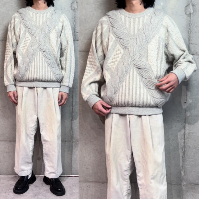 Santafe - Santa fe サンタフェ 3Dニット デザインニット 総柄 クルー