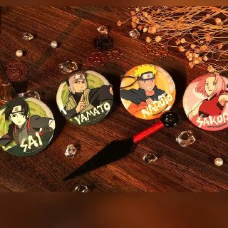 ナルト疾風伝 NARUTO ◎中国限定 ・ヤマト班 ラメ缶 バッジ セットDの