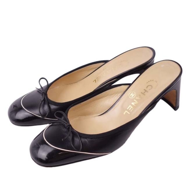 CHANEL - シャネル サンダル ミュール リボン ココマーク ラムレザー