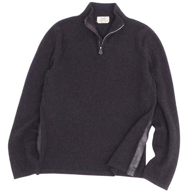 HERMES - エルメス ニット ヤク ウール ハーフジップ セーター レザー