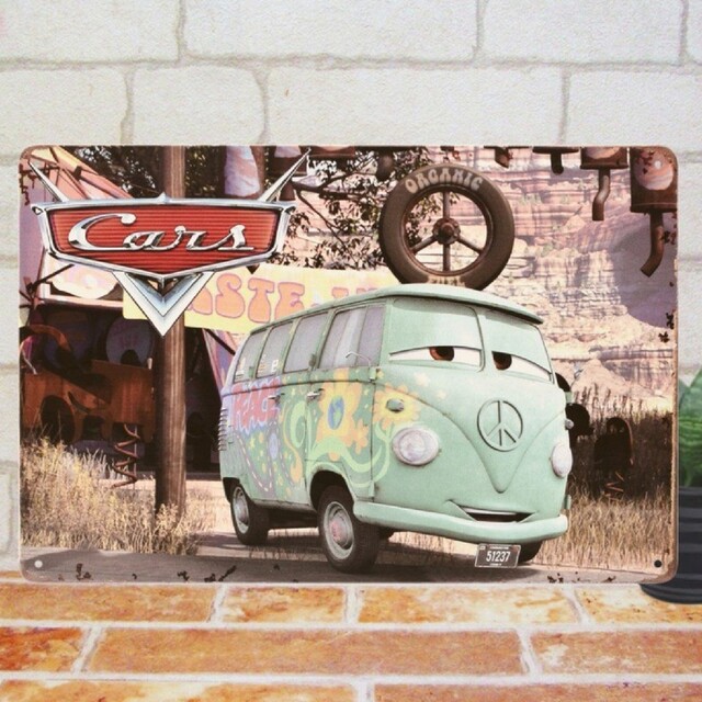 デザイン看板】カーズ☆ポスター ワーゲンバス☆ピクサー絵画ブリキ車