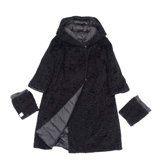 MaxMara フード付き黒コート Lサイズ Double-breasted wool midi coat