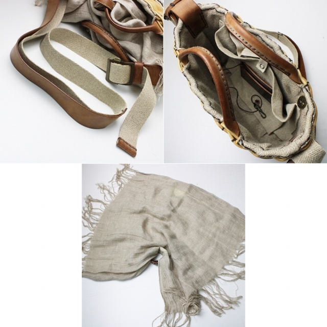 美品 ebagos エバゴス Eワッペン付ショルダー かごバッグ/ナチュラル