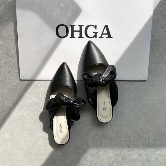 OHGA レザーリボンミュール 黒 ブラック M