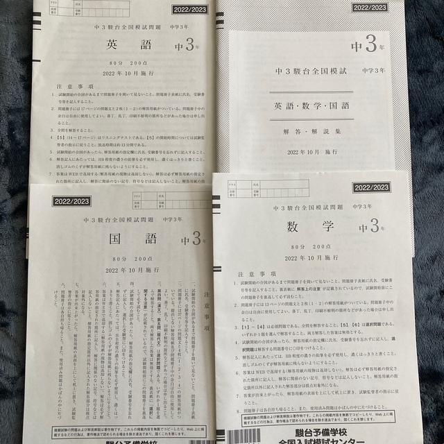 値下げ】2022/2023 中3駿台全国模試 解答用紙付き の通販 by ゆきねぇ