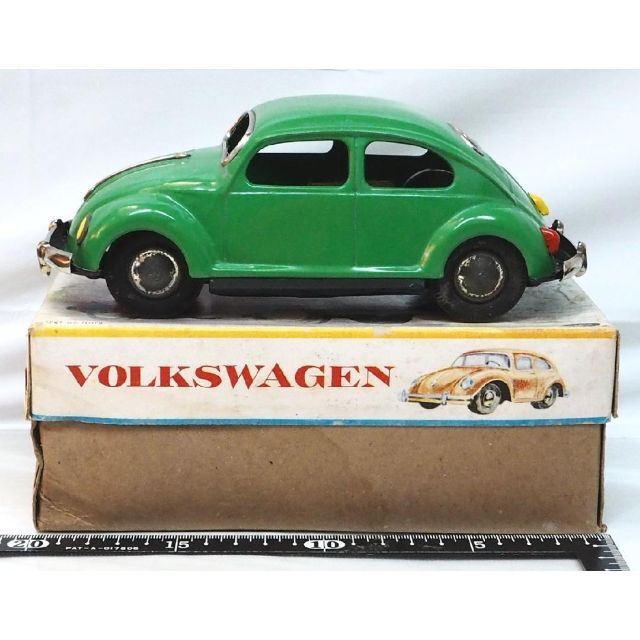 増田屋フォルクスワーゲン ビートル黄緑ブリキtin toy carミニチュア箱付