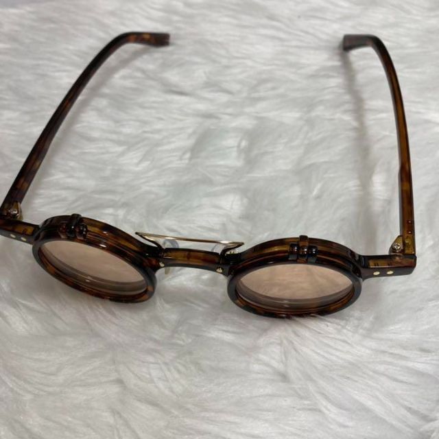 69丸メガネ眼鏡サングラス跳ね上げ式レトロ緑ゴールド個性的めがね