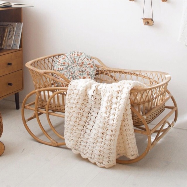 ベビーベッド ゆりかご ベビーバスケット ラタン素材 ナチュラル