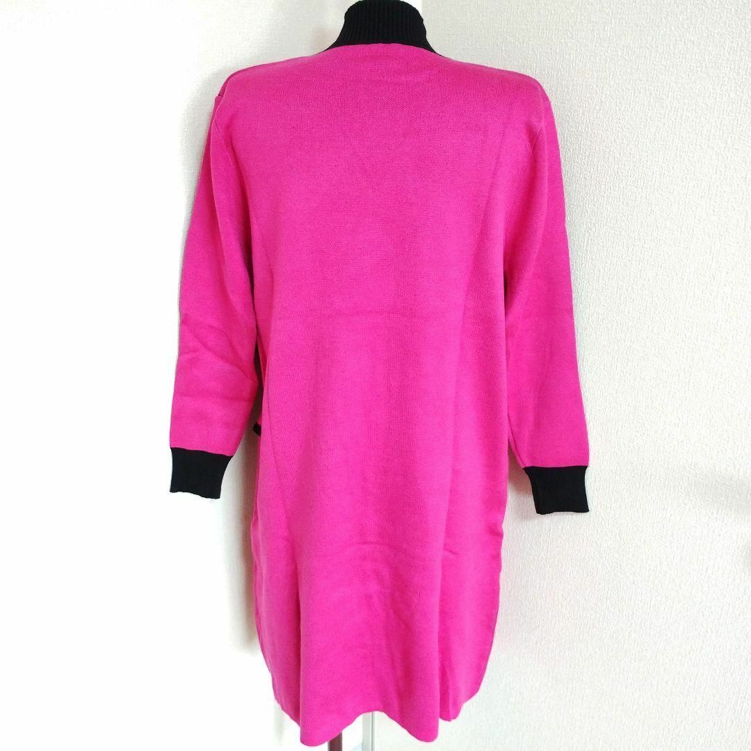 ピンク色☆Lサイズ】長袖 ひざ丈 ニットワンピースポケット付き