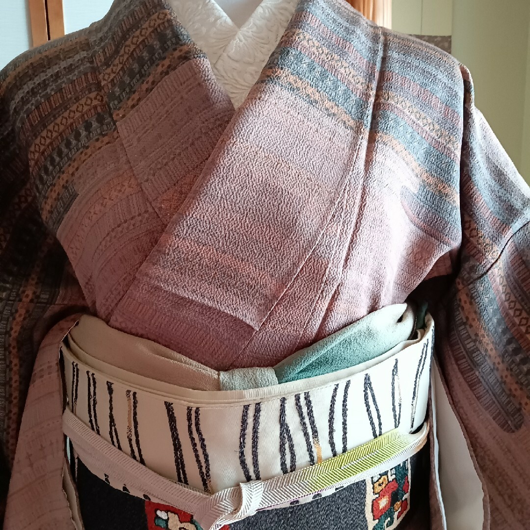 縮緬 小紋柄訪問着 手刺繍添え