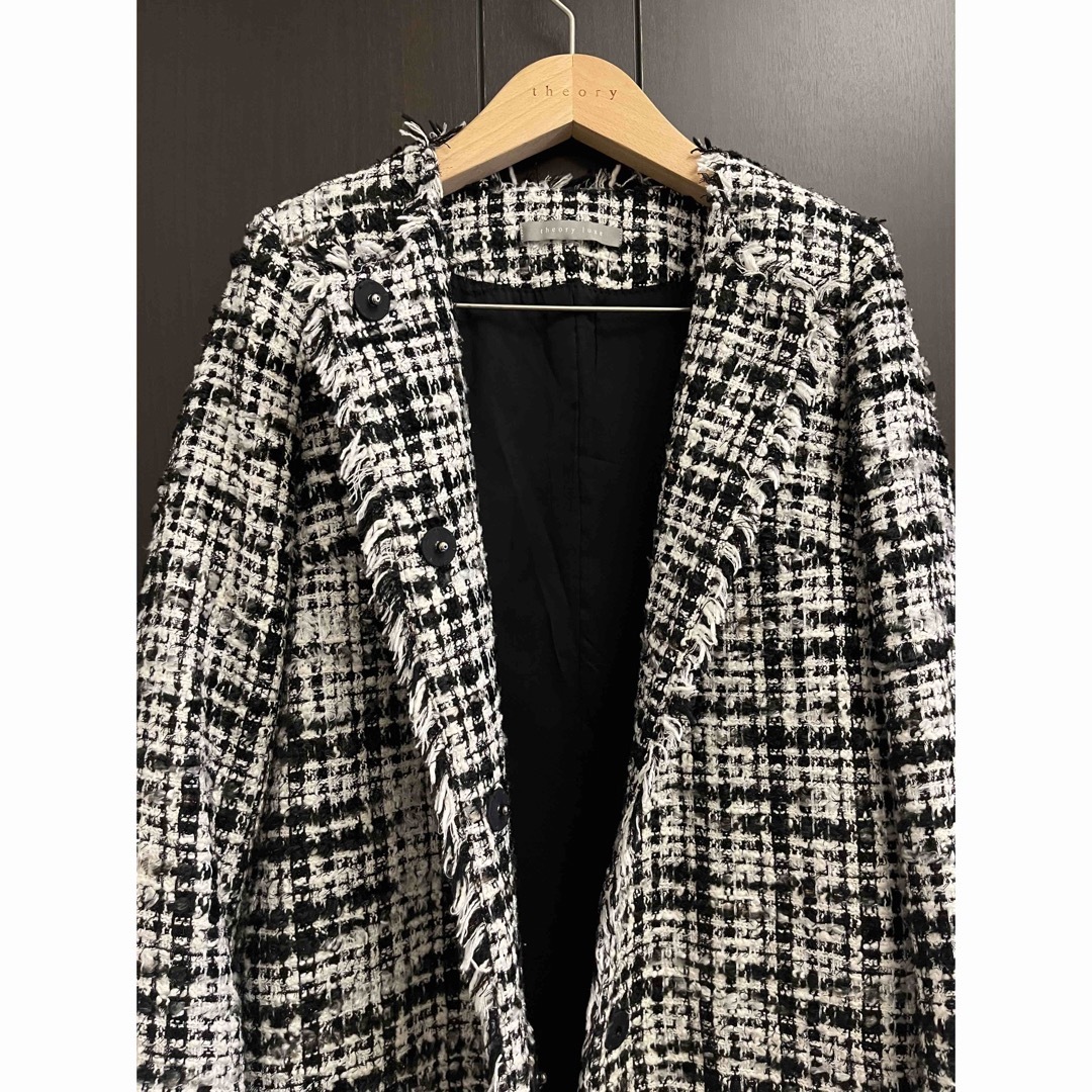 Theory luxe - theory luxe モノトーン ノーカラーツイードコート 40の