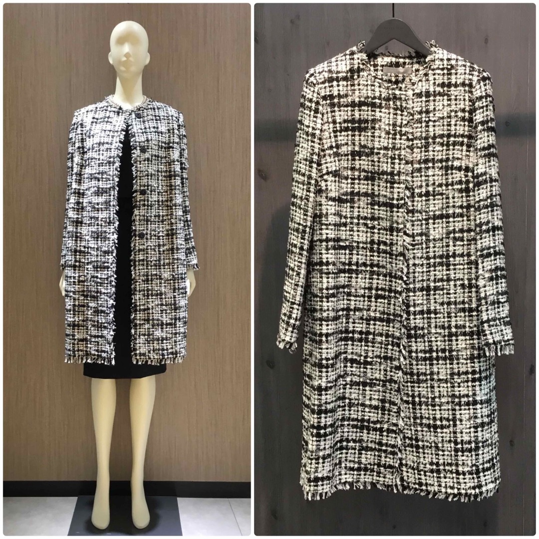 Theory luxe - theory luxe モノトーン ノーカラーツイードコート 40の