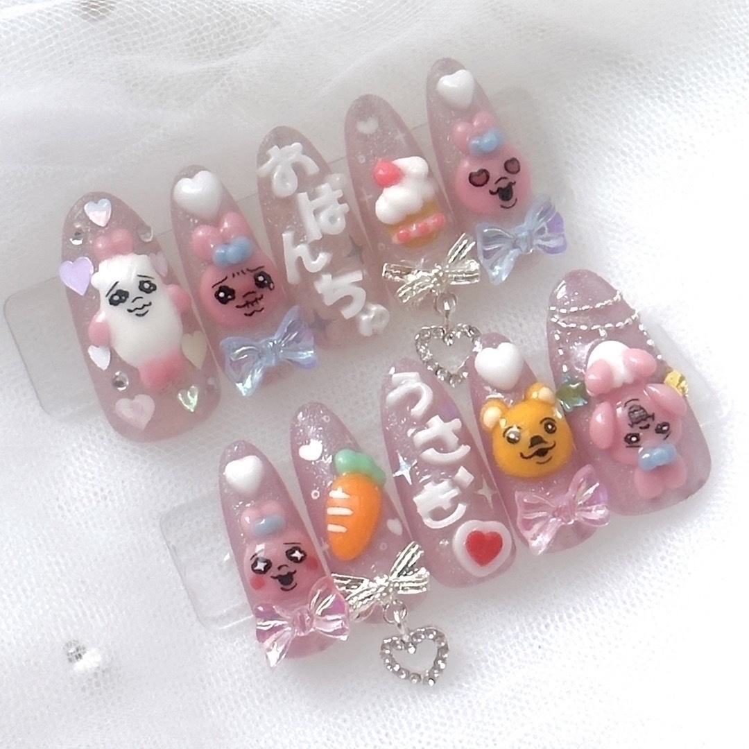 即購入OK】おぱんちゅうさぎ 3Dネイルチップ キラキラ ラメベースの